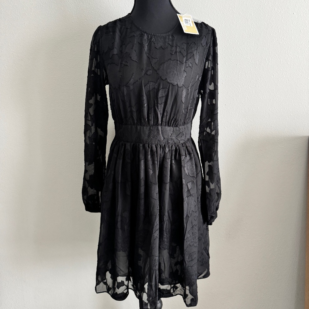 NWT Michael Kors Long Sleeve Jacquard Crew Neck Midi Dress with Liner Size 0